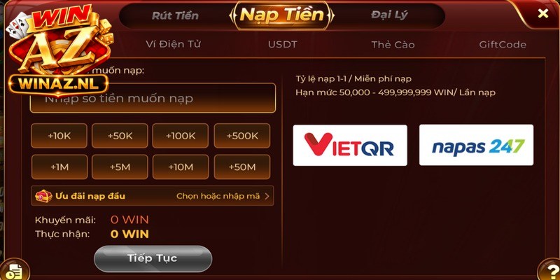 Nạp tiền Winaz dễ dàng, an toàn tuyệt đối cho mọi hội viên cá cược
