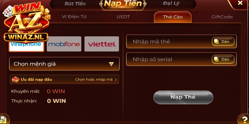 Nhập đúng mệnh giá cùng chuỗi số seri trên thẻ muốn nạp game